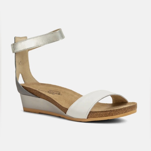 Naot Pixie Wedge Sandals Silver and White - Picture 1 of 10